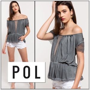 - POL Boho Charcoal Off-Shoulder Eyelash Top! NEW!